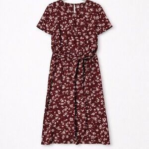 JB Xpress Vintage 40/20W Polyester Floral Leaf Print Midi Dress Flutter Sleeves